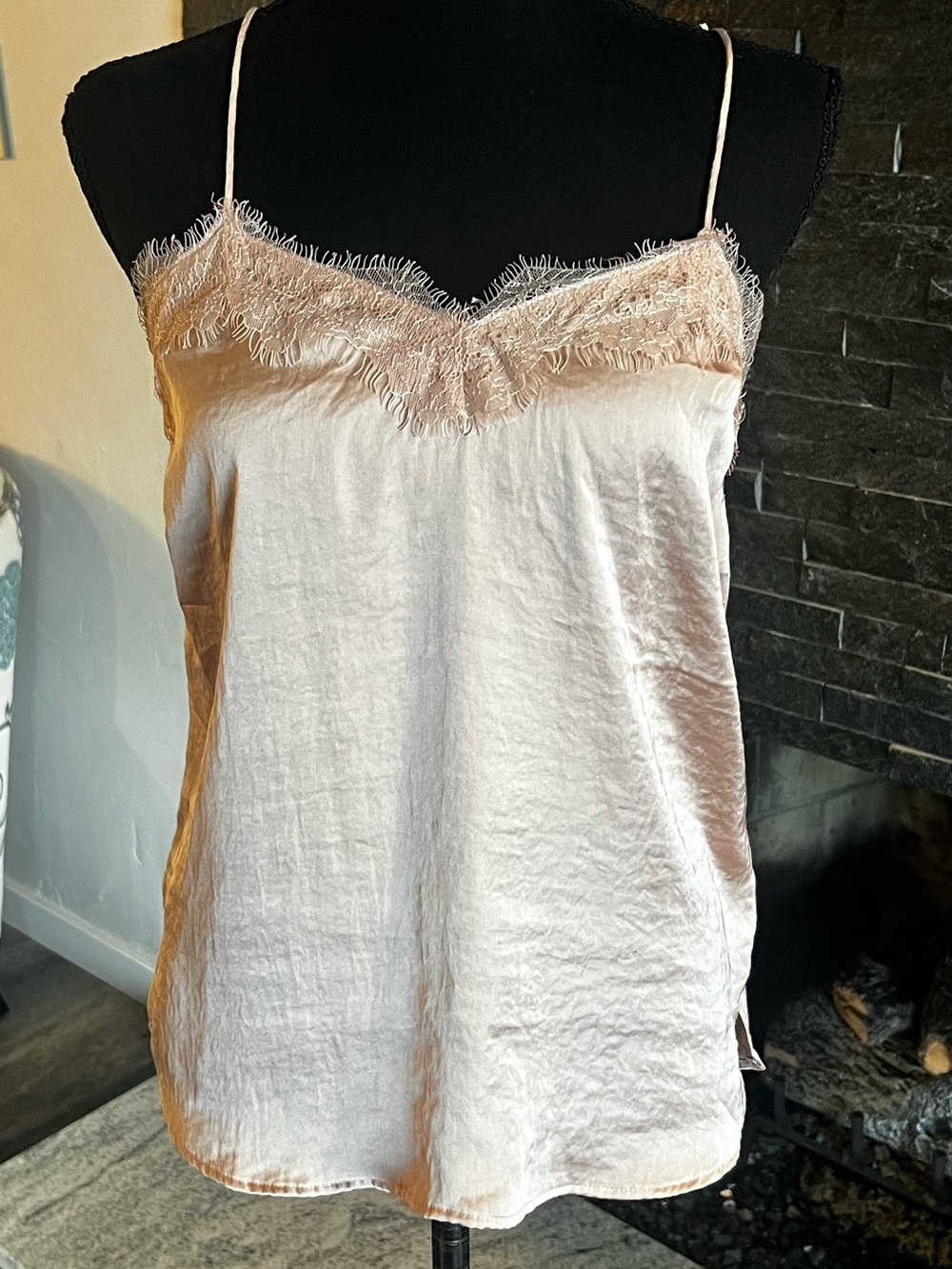 Nine West Blush Pink Satin Lace-Trim Camisole